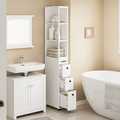 SoBuy NSR13-WG, Narrow Storage Tower with 4 Drawers & 3 Shelves, Cream White, 40x20x170cm - view 9