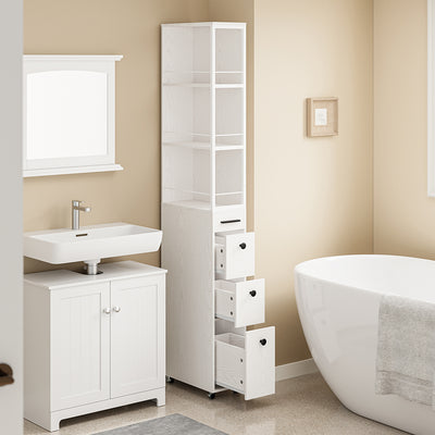 SoBuy NSR13-WG, Narrow Storage Tower with 4 Drawers & 3 Shelves, Cream White, 40x20x170cm - view 10