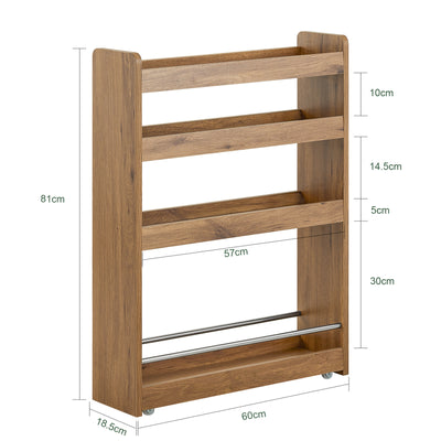 SoBuy NSR01-PF, 4 Tiers Serving Trolley, Slide Out Shelf on Wheels, Mobile Storage Rack, Brown