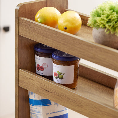 SoBuy NSR01-PF, 4 Tiers Serving Trolley, Slide Out Shelf on Wheels, Mobile Storage Rack, Brown