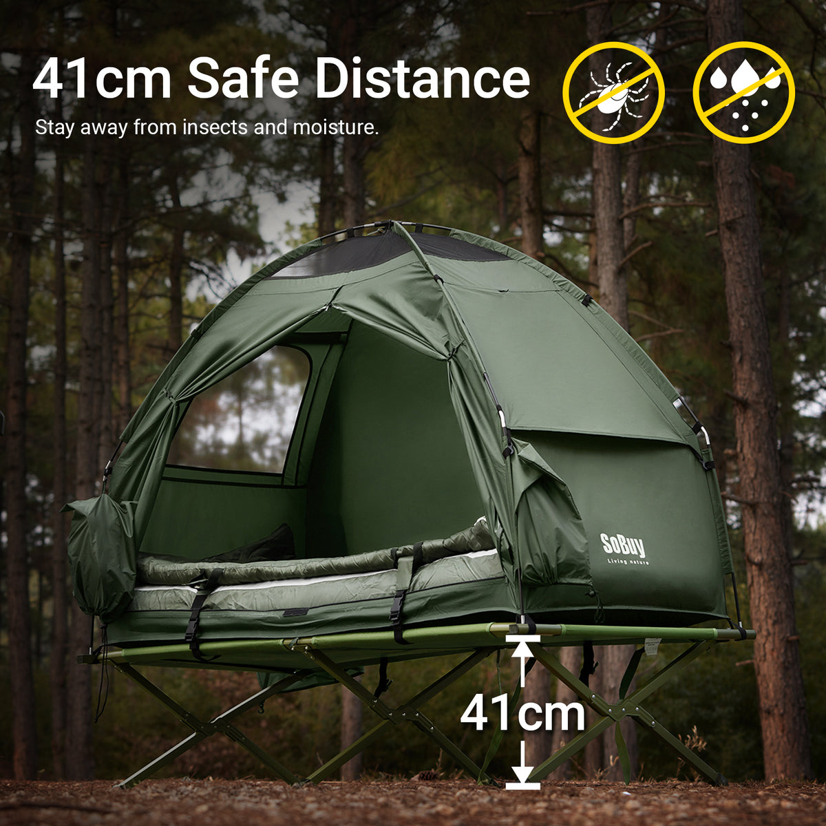 SoBuy OGS32-GR, [Deluxe Edition] 1 Person Foldable Camping Tent with Inflatable Mattress, Sleeping Bag, Inflatable Pillow, Air Pump and Star Roof, Green