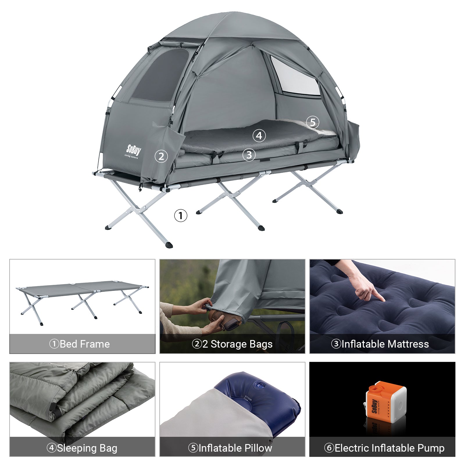 SoBuy OGS32-HG, [Deluxe Edition] Person Foldable Camping Tent