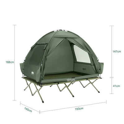 SoBuy OGS32-II-L-GR,   [Simple Edition] 2 Person Camping Cot Camping Tent with Bed Frame, Lamp Hook and Shoe Storage Pockets, Green