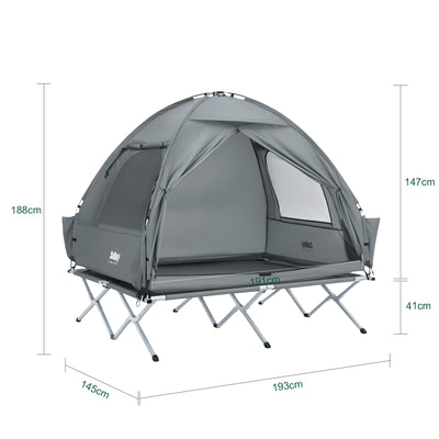 SoBuy OGS32-II-L-HG,  [Simple Edition] 2 Person Camping Cot Camping Tent with Bed Frame, Lamp Hook and Shoe Storage Pockets, Grey