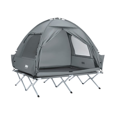 SoBuy OGS32-II-L-HG,  [Simple Edition] 2 Person Camping Cot Camping Tent with Bed Frame, Lamp Hook and Shoe Storage Pockets, Grey