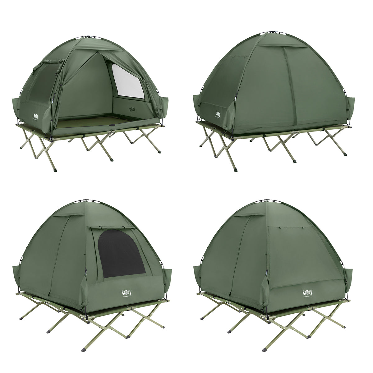 SoBuy OGS32-II-L-GR,   [Simple Edition] 2 Person Camping Cot Camping Tent with Bed Frame, Lamp Hook and Shoe Storage Pockets, Green