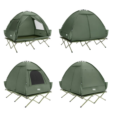 SoBuy OGS32-II-L-GR,   [Simple Edition] 2 Person Camping Cot Camping Tent with Bed Frame, Lamp Hook and Shoe Storage Pockets, Green