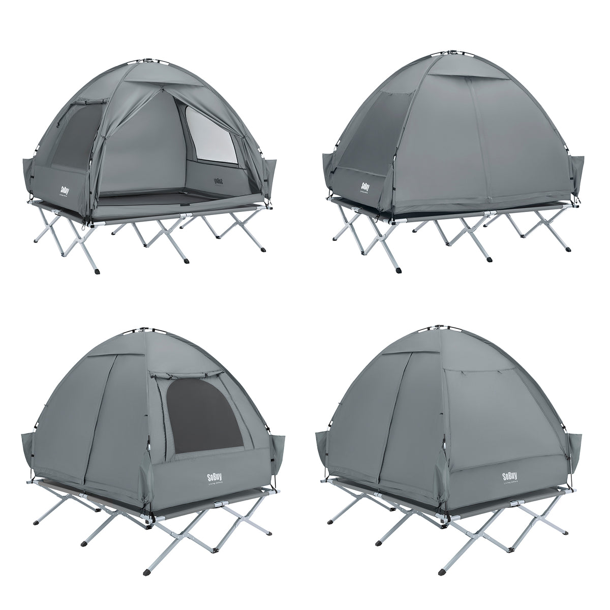 SoBuy OGS32-II-L-HG,  [Simple Edition] 2 Person Camping Cot Camping Tent with Bed Frame, Lamp Hook and Shoe Storage Pockets, Grey