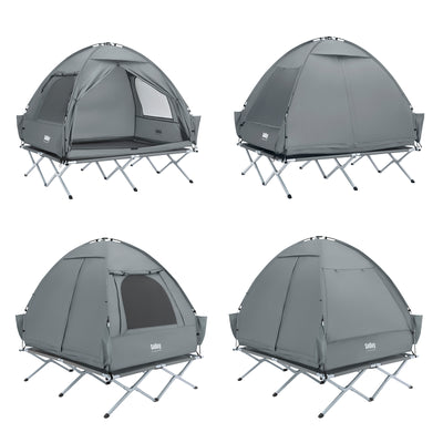 SoBuy OGS32-II-L-HG,  [Simple Edition] 2 Person Camping Cot Camping Tent with Bed Frame, Lamp Hook and Shoe Storage Pockets, Grey