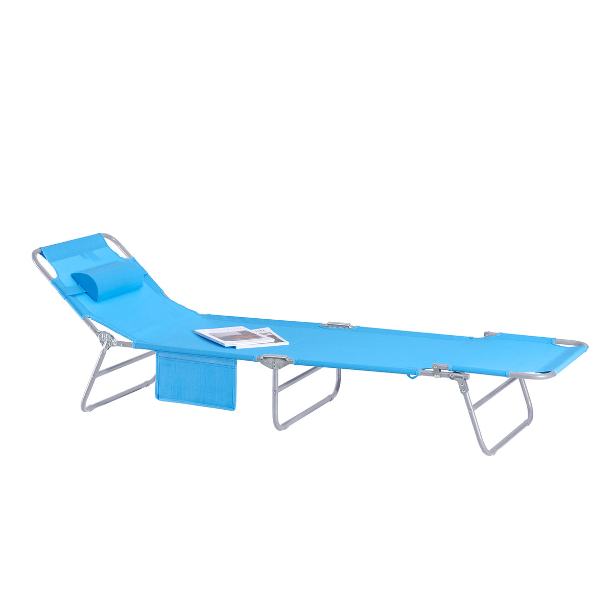 SoBuy OGS35-B, Textilene Reclining Folding Chair, Adjustable Back Camping Chair, Blue