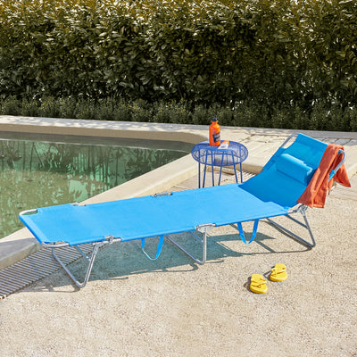 SoBuy OGS35-B, Textilene Reclining Folding Chair, Adjustable Back Camping Chair, Blue