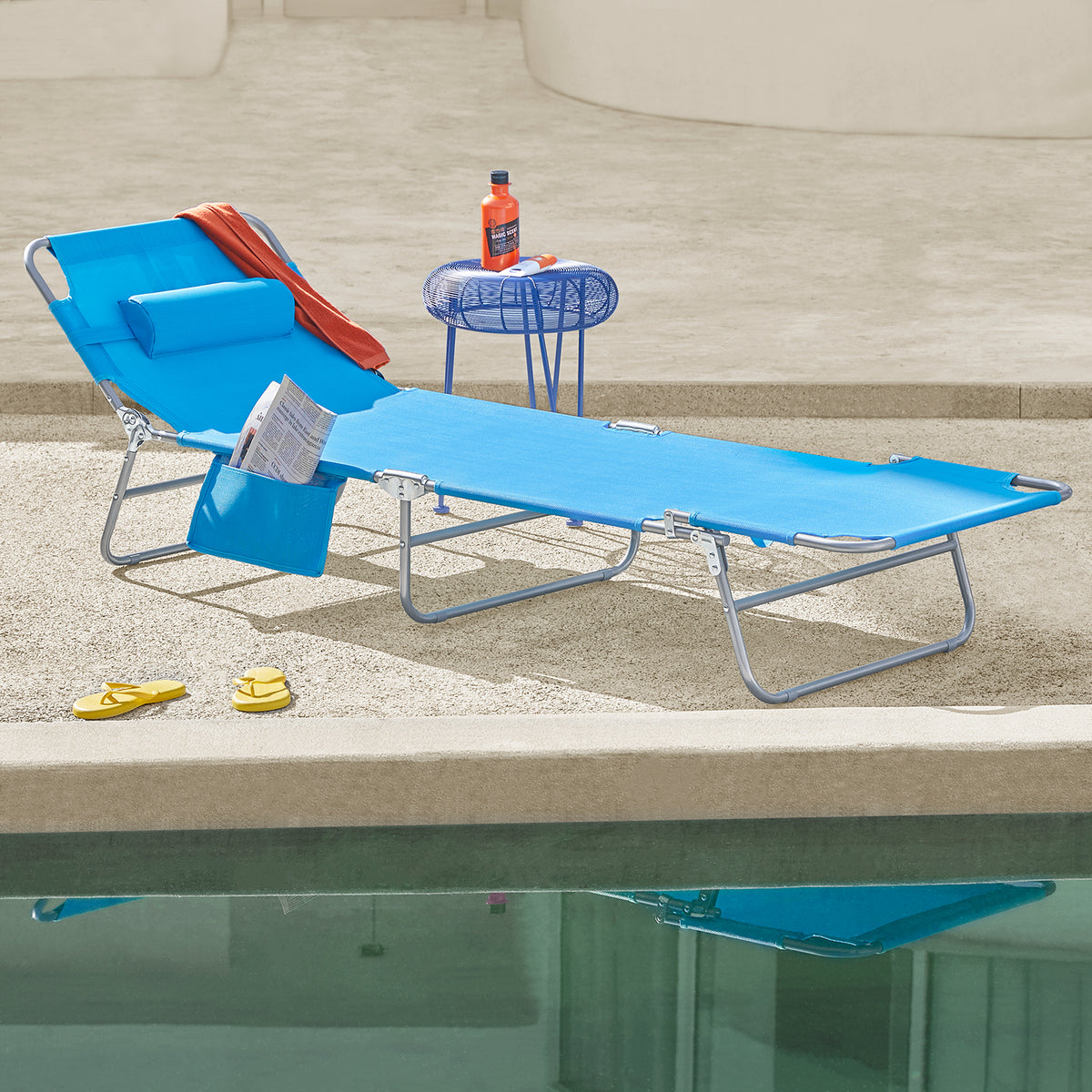SoBuy OGS35-B, Textilene Reclining Folding Chair, Adjustable Back Camping Chair, Blue