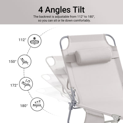 SoBuy OGS35-MIx2, Set of 2 Textilene Reclining Folding Chair, Adjustable Back Camping Chair, Beige