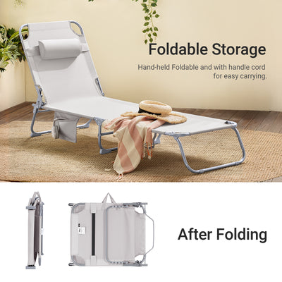 SoBuy OGS35-MI, Textilene Reclining Folding Chair, Adjustable Back Camping Chair Sunlounger, Beige