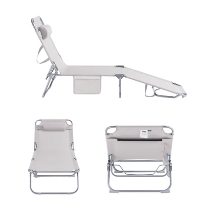 SoBuy OGS35-MI, Textilene Reclining Folding Chair, Adjustable Back Camping Chair Sunlounger, Beige