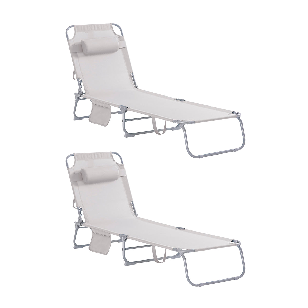 SoBuy OGS35-MIx2, Set of 2 Textilene Reclining Folding Chair, Adjustable Back Camping Chair, Beige