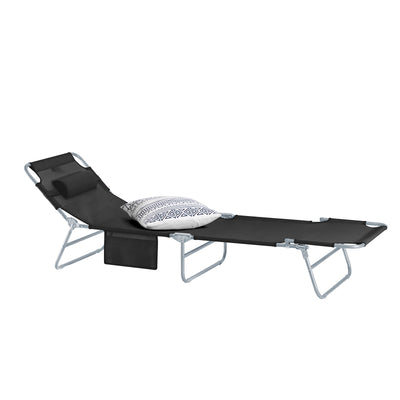 SoBuy OGS35-SCH, Textilene Reclining Folding Chair, Adjustable Back Camping Chair, Black