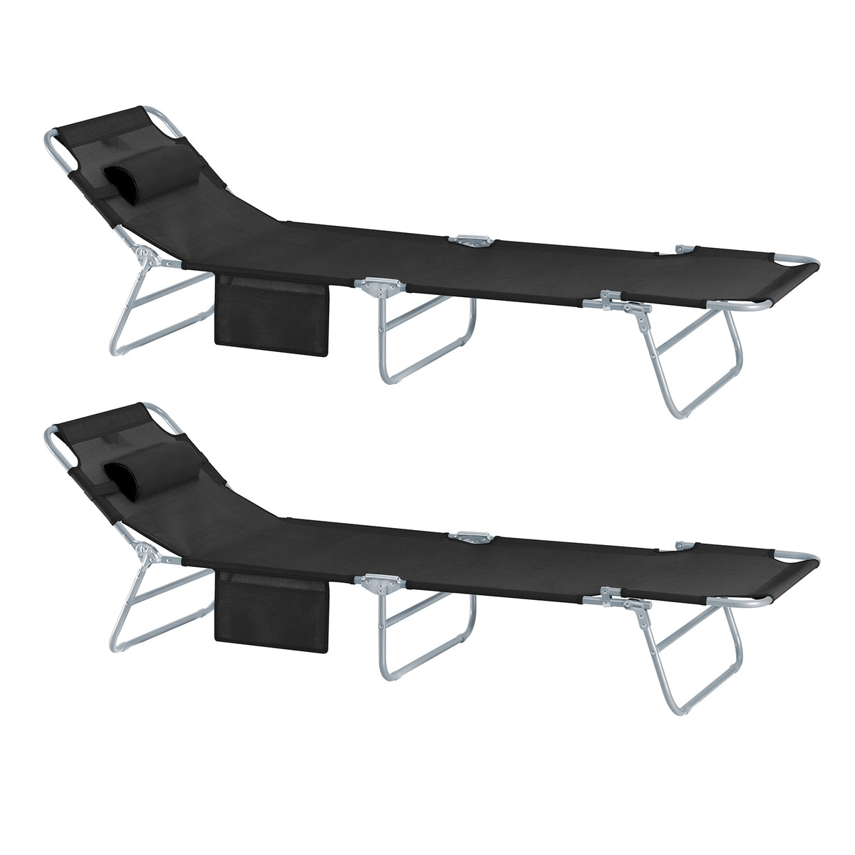 SoBuy OGS35-SCHx2, Set of 2 Textilene Reclining Folding Chair, Adjustable Back Camping Chair, Black