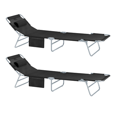 SoBuy OGS35-SCHx2, Set of 2 Textilene Reclining Folding Chair, Adjustable Back Camping Chair, Black
