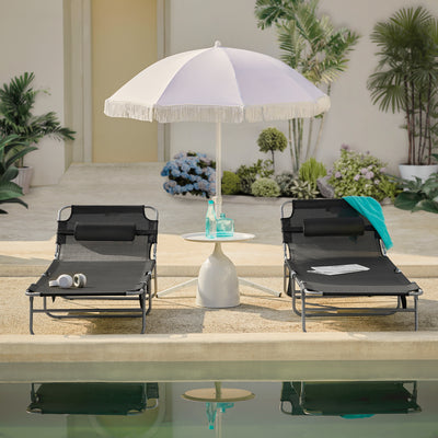 SoBuy OGS35-SCHx2, Set of 2 Textilene Reclining Folding Chair, Adjustable Back Camping Chair, Black