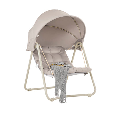 Pre-sale SoBuy OGS62-MI, Hanging Chair with Stand, Garden Swing Chair with Adjustable Canopy, Reclining Relax Chair with Thick Cushion, Indoor Outdoor Balcony Patio Chair, Steel Frame, Beige 108x126x163 cm