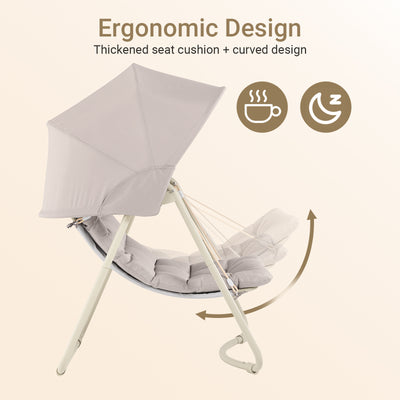 Pre-sale SoBuy OGS62-MI, Hanging Chair with Stand, Garden Swing Chair with Adjustable Canopy, Reclining Relax Chair with Thick Cushion, Indoor Outdoor Balcony Patio Chair, Steel Frame, Beige 108x126x163 cm