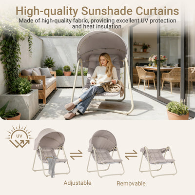 Pre-sale SoBuy OGS62-MI, Hanging Chair with Stand, Garden Swing Chair with Adjustable Canopy, Reclining Relax Chair with Thick Cushion, Indoor Outdoor Balcony Patio Chair, Steel Frame, Beige 108x126x163 cm
