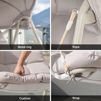 Pre-sale SoBuy OGS62-MI, Hanging Chair with Stand, Garden Swing Chair with Adjustable Canopy, Reclining Relax Chair with Thick Cushion, Indoor Outdoor Balcony Patio Chair, Steel Frame, Beige 108x126x163 cm