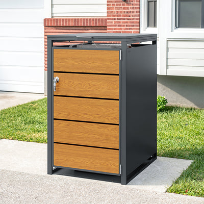 SoBuy OGS63-N, Wood Effect Wheelie Bin Store for 240L Bins, Lockable, Dark Gray, 69x80x116cm - view 2