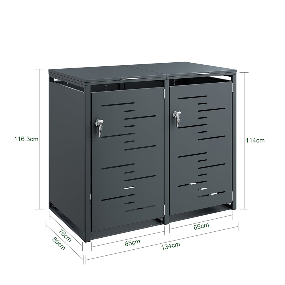 SoBuy OGS64-DG, Double Wheelie Bin Storage for 2 x 240L Bins, Lockable, Dark Gray, 134x80x116cm - view 3