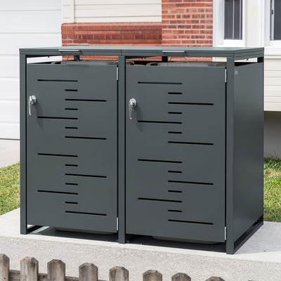 SoBuy OGS64-DG, Double Wheelie Bin Storage for 2 x 240L Bins, Lockable, Dark Gray, 134x80x116cm - view 2