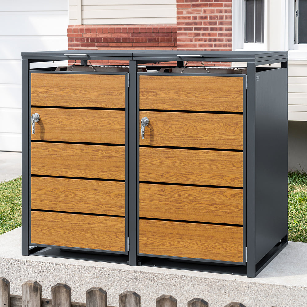 SoBuy OGS64-N, Double Wheelie Bin Storage Shed with Dual Locking Doors, Dark Gray, 134x80x116cm - view 2