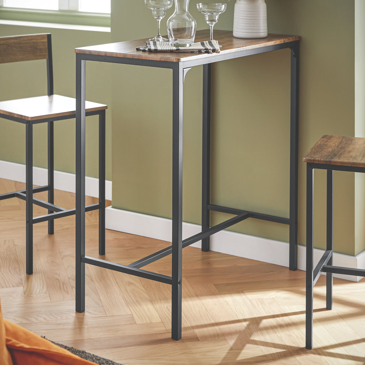 SoBuy OGT03-XL, Bar Set-1 Bar Table and 2 Stools, 3 Pieces Home Kitchen Breakfast Bar Set Furniture Dining Set, Brown