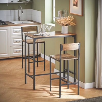 SoBuy OGT03-XL, Bar Set-1 Bar Table and 2 Stools, 3 Pieces Home Kitchen Breakfast Bar Set Furniture Dining Set, Brown