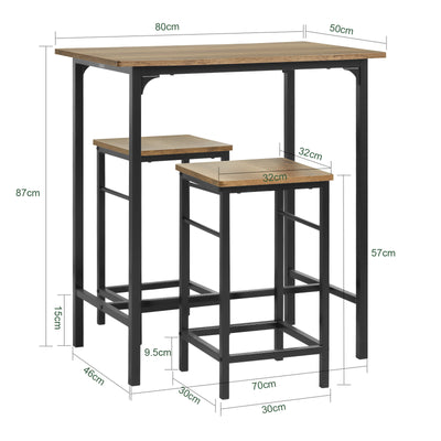 SoBuy OGT10-PF, Bar Set-1 Bar Table and 2 Stools, Home Kitchen Breakfast Bar Set Furniture Dining Set, Brown