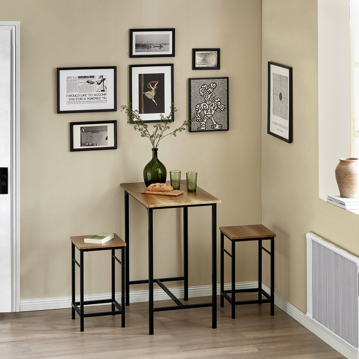 SoBuy OGT10-PF, Bar Set-1 Bar Table and 2 Stools, Home Kitchen Breakfast Bar Set Furniture Dining Set, Brown