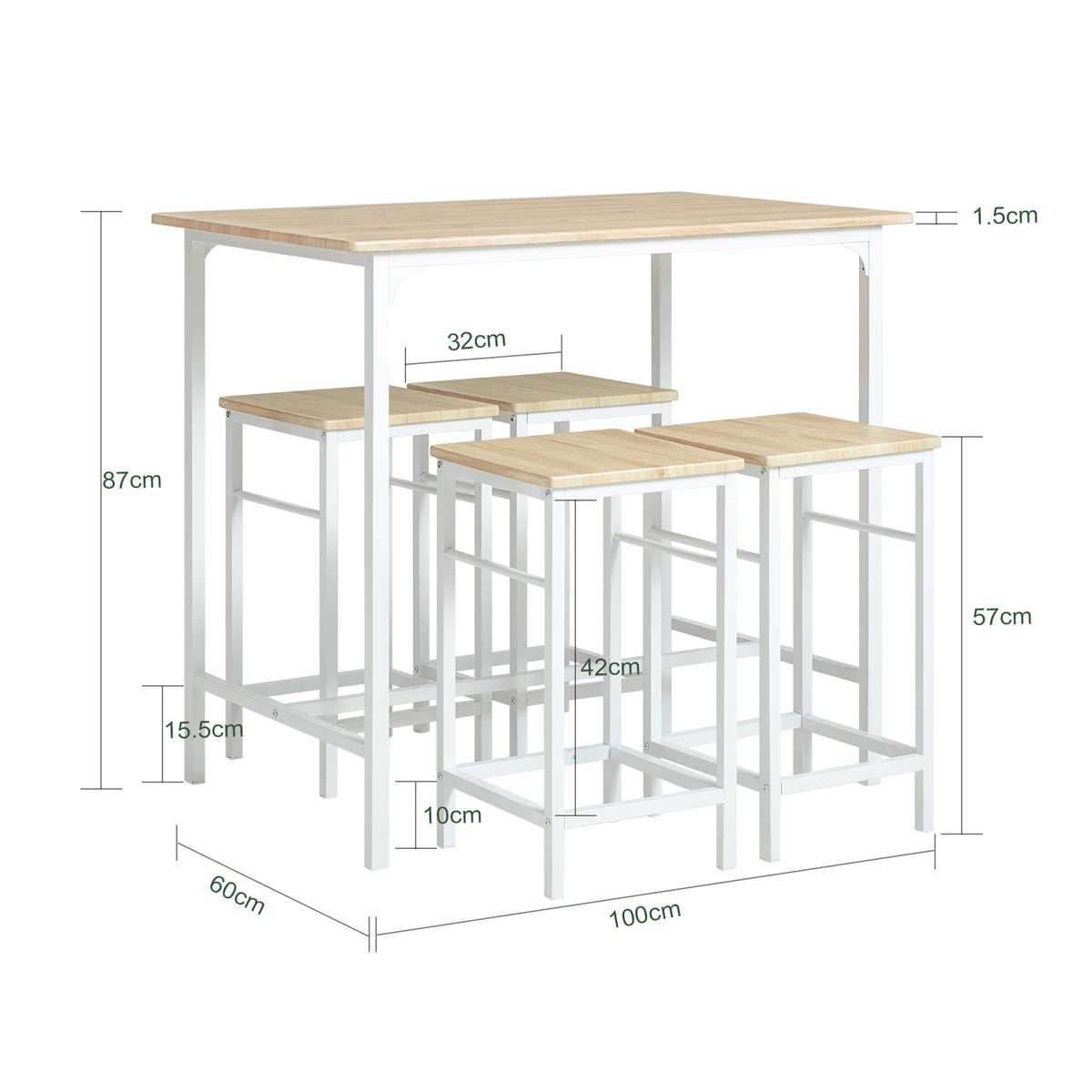SoBuy OGT11-WN, Bar Set-1 Bar Table and 4 Stools, 5 Pieces Home Kitchen Breakfast Bar Set Furniture Dining Set, White