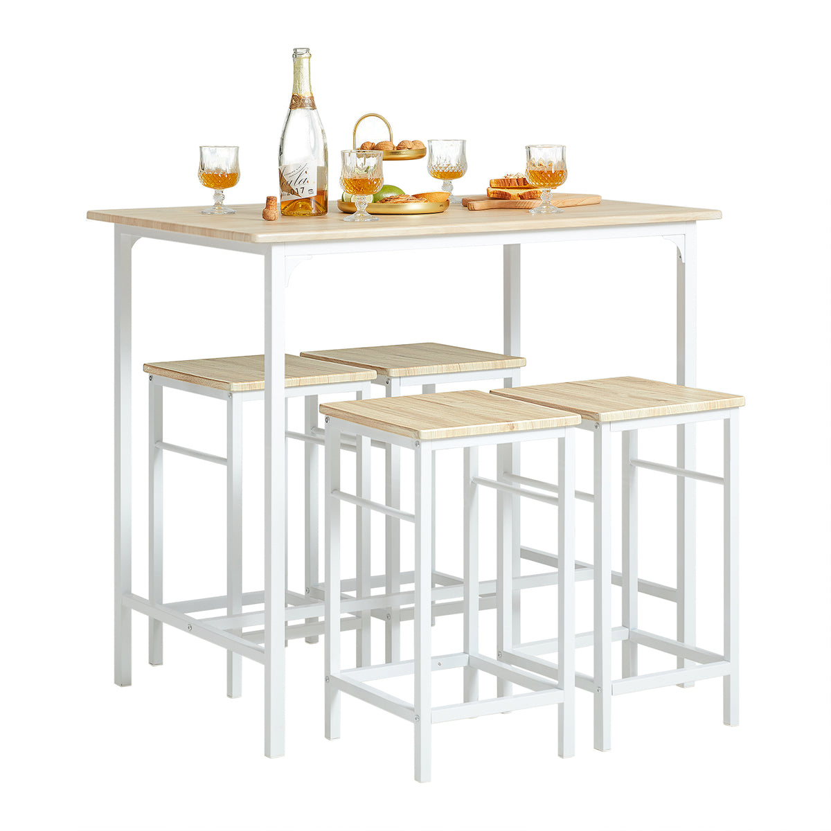 SoBuy OGT11-WN, Bar Set-1 Bar Table and 4 Stools, 5 Pieces Home Kitchen Breakfast Bar Set Furniture Dining Set, White
