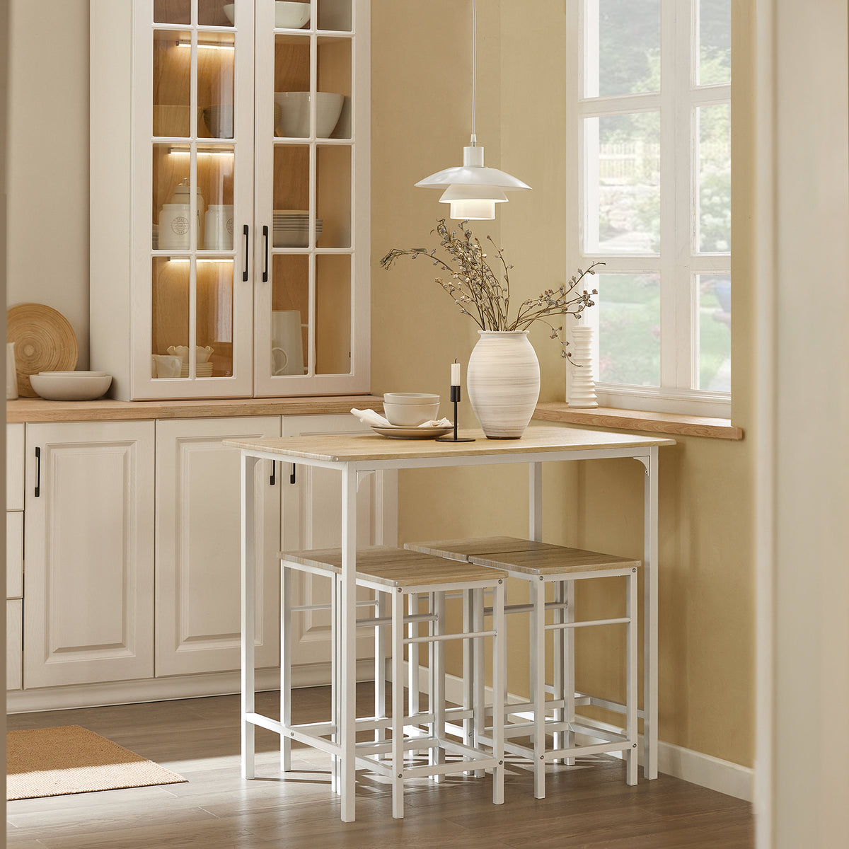 SoBuy OGT11-WN, Bar Set-1 Bar Table and 4 Stools, 5 Pieces Home Kitchen Breakfast Bar Set Furniture Dining Set, White