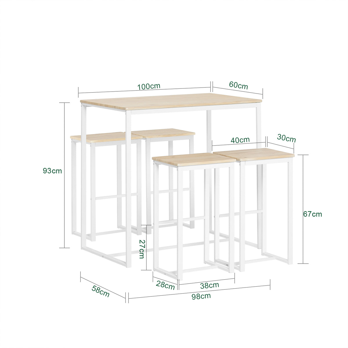 SoBuy OGT15-WN, Bar Set-1 Bar Table and 4 Stools, Home Kitchen Breakfast Bar Set Furniture Dining Set, White
