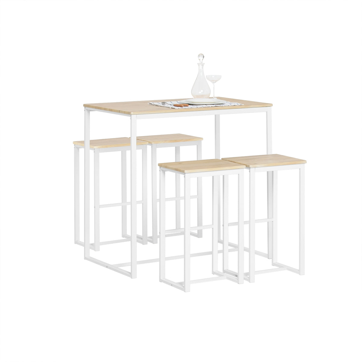 SoBuy OGT15-WN, Bar Set-1 Bar Table and 4 Stools, Home Kitchen Breakfast Bar Set Furniture Dining Set, White