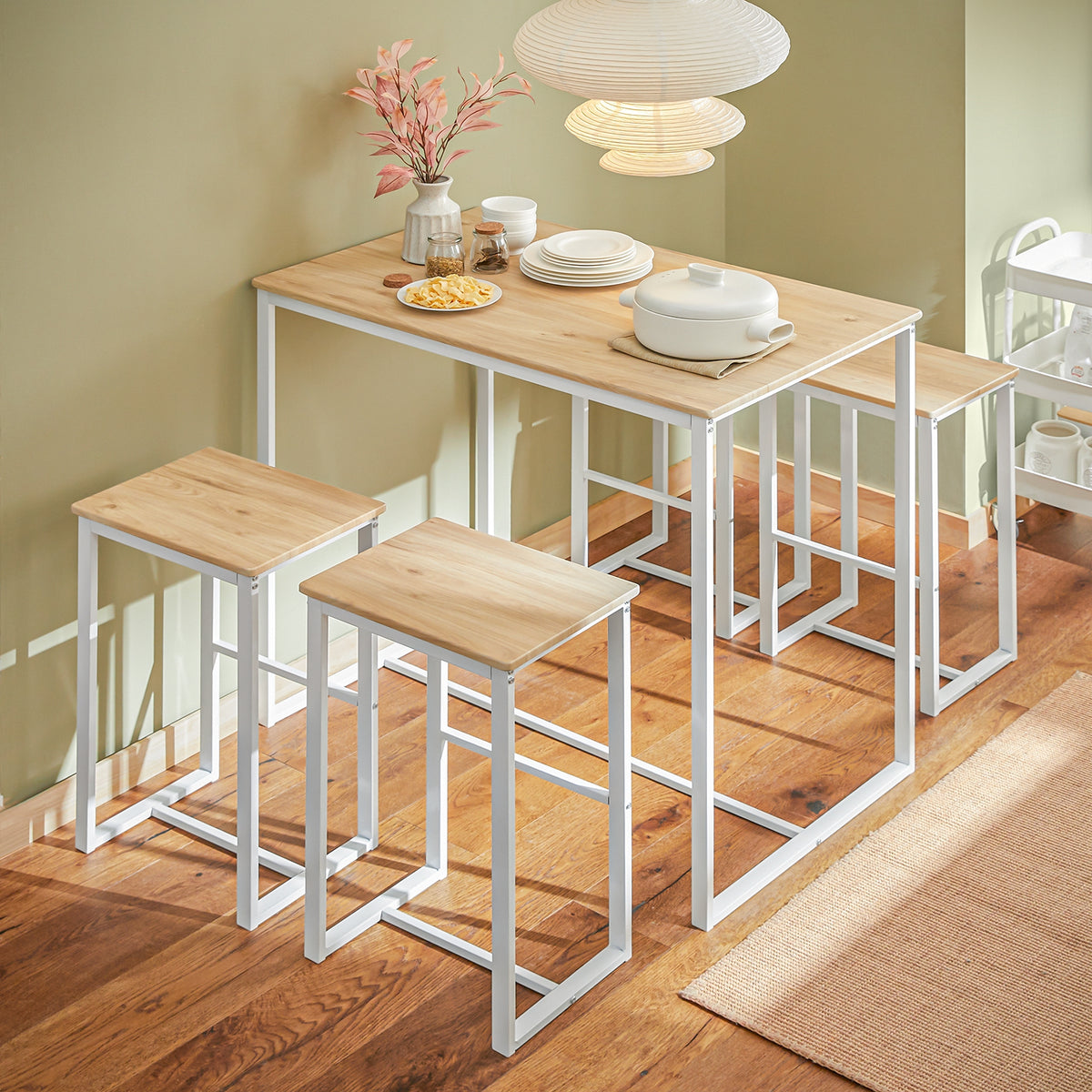 SoBuy OGT15-WN, Bar Set-1 Bar Table and 4 Stools, Home Kitchen Breakfast Bar Set Furniture Dining Set, White
