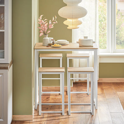 SoBuy OGT15-WN, Bar Set-1 Bar Table and 4 Stools, Home Kitchen Breakfast Bar Set Furniture Dining Set, White