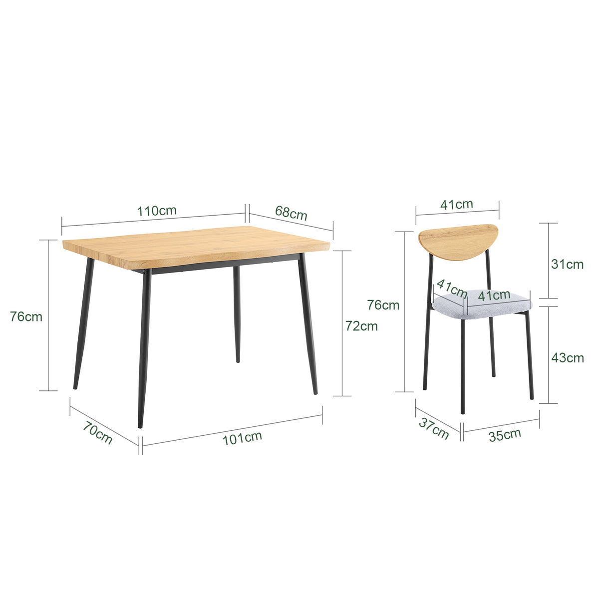SoBuy OGT52-N, 5-Piece Dining Table Set with Comfortable Chairs, Dining Table and Chairs Set 4, Compact Kitchen Table for Small Spaces, Ideal for Dining Room, Kitchen, Living Room & Breakfast Bar