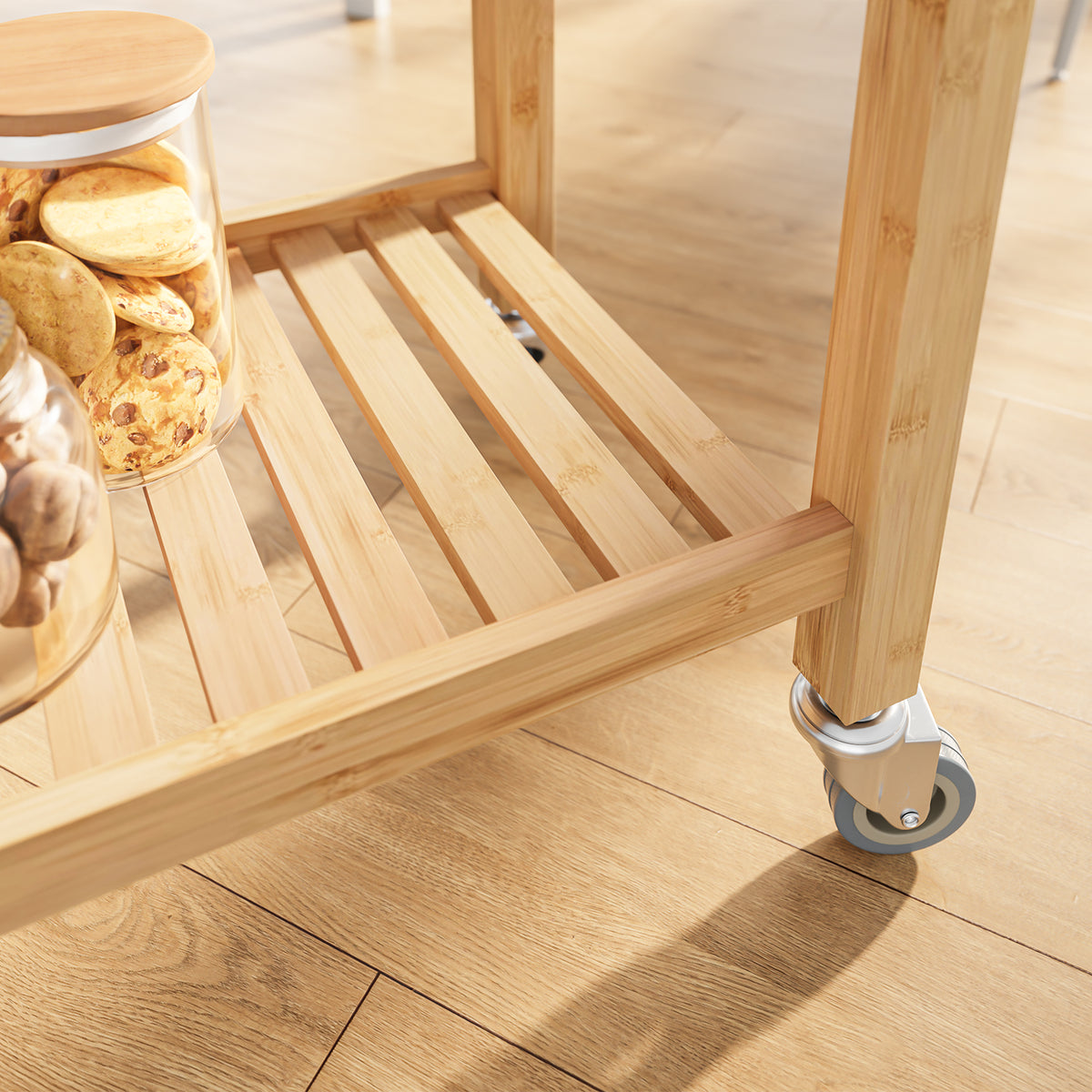 SoBuy FKW135-N, Kitchen Trolley on Wheels with Drawer & Shelves, Rolling Storage Cart with Worktop, Natural, 58x40x86cm