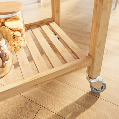 SoBuy FKW135-N, Kitchen Trolley on Wheels with Drawer & Shelves, Rolling Storage Cart with Worktop, Natural, 58x40x86cm