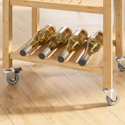SoBuy FKW135-N, Kitchen Trolley on Wheels with Drawer & Shelves, Rolling Storage Cart with Worktop, Natural, 58x40x86cm
