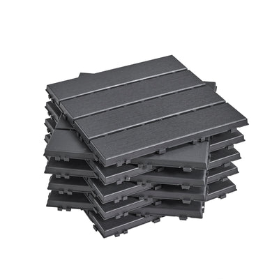 SoBuy SDA15-HG, Decking Tiles Outdoor 35 Pack, Interlocking Decking Boards, Garden Flooring Tiles, Waterproof Non Slip Outdoor Tiles for Balcony Patio Garden, Dark Grey 30.5x30.5x2 cm