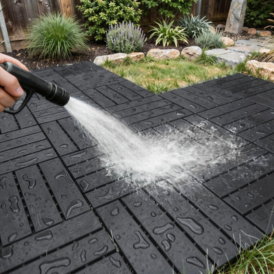 SoBuy SDA15-HG, Decking Tiles Outdoor 35 Pack, Interlocking Decking Boards, Garden Flooring Tiles, Waterproof Non Slip Outdoor Tiles for Balcony Patio Garden, Dark Grey 30.5x30.5x2 cm