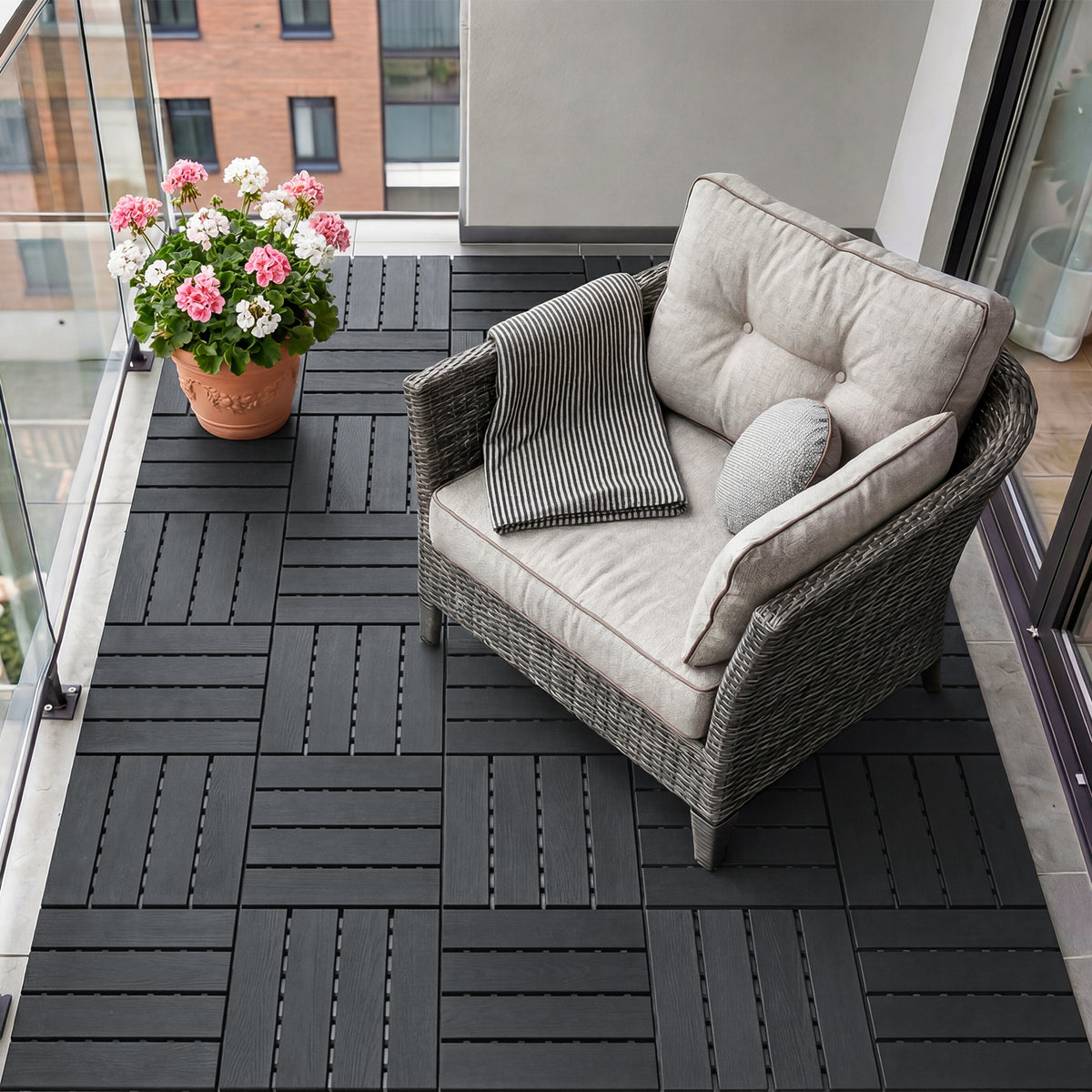 SoBuy SDA15-HG, Decking Tiles Outdoor 35 Pack, Interlocking Decking Boards, Garden Flooring Tiles, Waterproof Non Slip Outdoor Tiles for Balcony Patio Garden, Dark Grey 30.5x30.5x2 cm